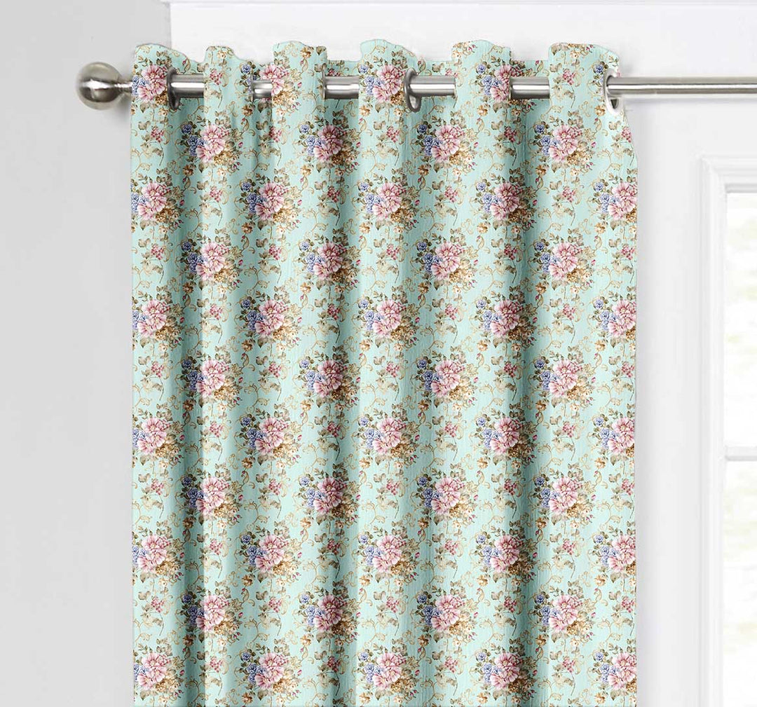 Ultimate Trends Premium Polyester Fancy Floral Curtain For Home Décor Sea Green Color, 1 Piece