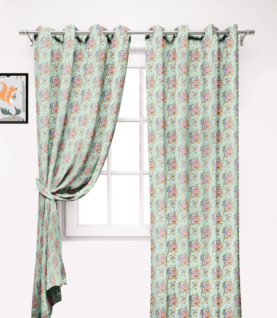 Ultimate Trends Premium Polyester Fancy Floral Curtain For Home Décor Sea Green Color, 1 Piece