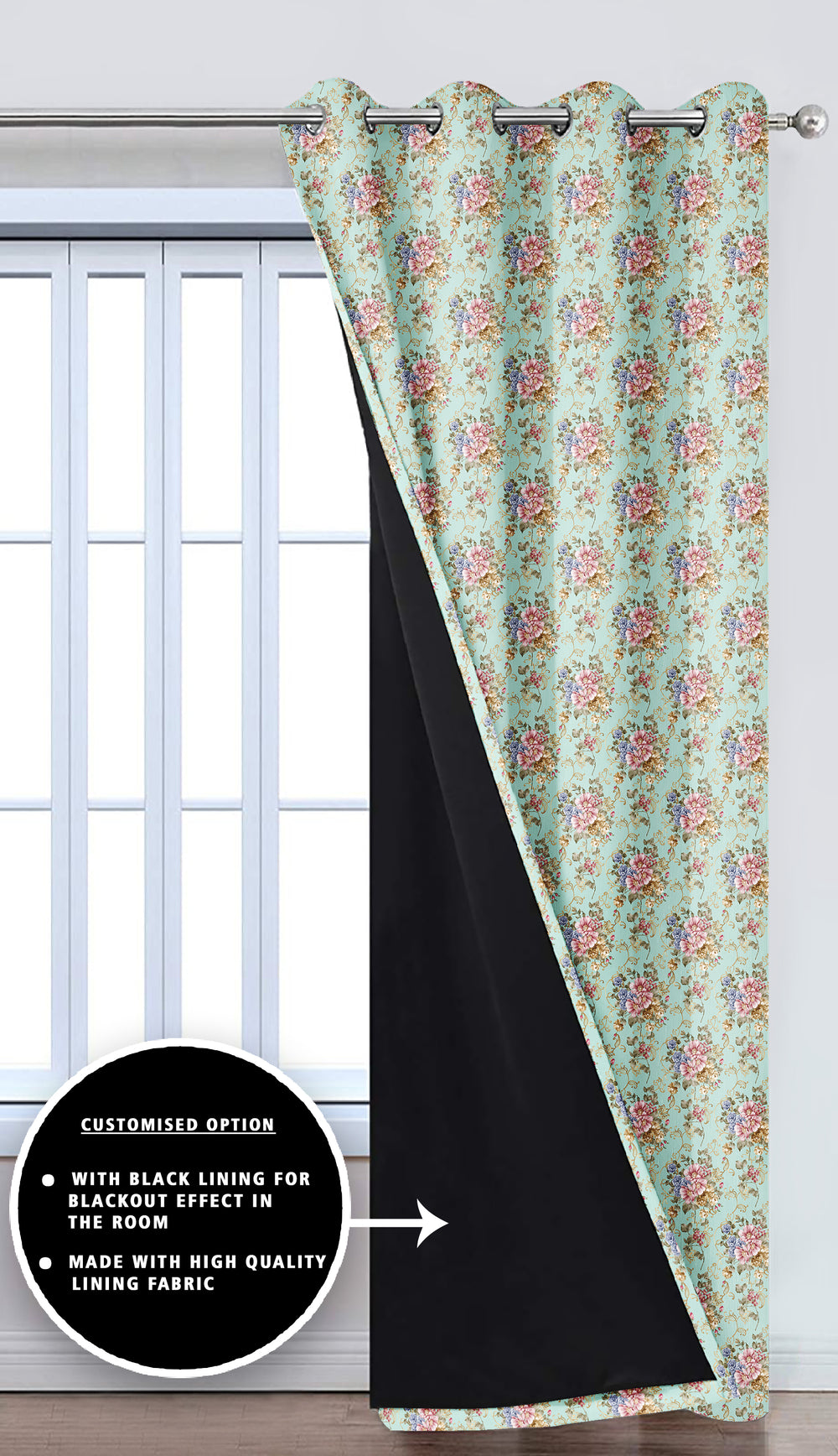 Ultimate Trends Premium Polyester Fancy Floral Curtain For Home Décor Sea Green Color, 1 Piece