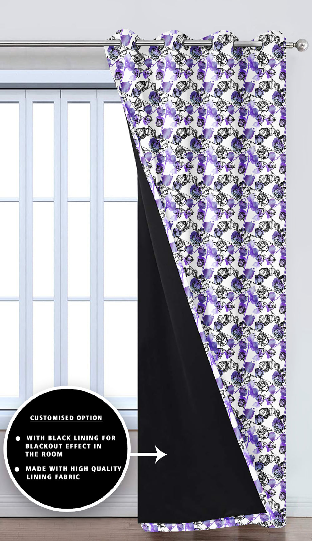 Ultimate Trends Premium Polyester Fancy Floral Curtain For Home Décor Purple Color, 1 Piece