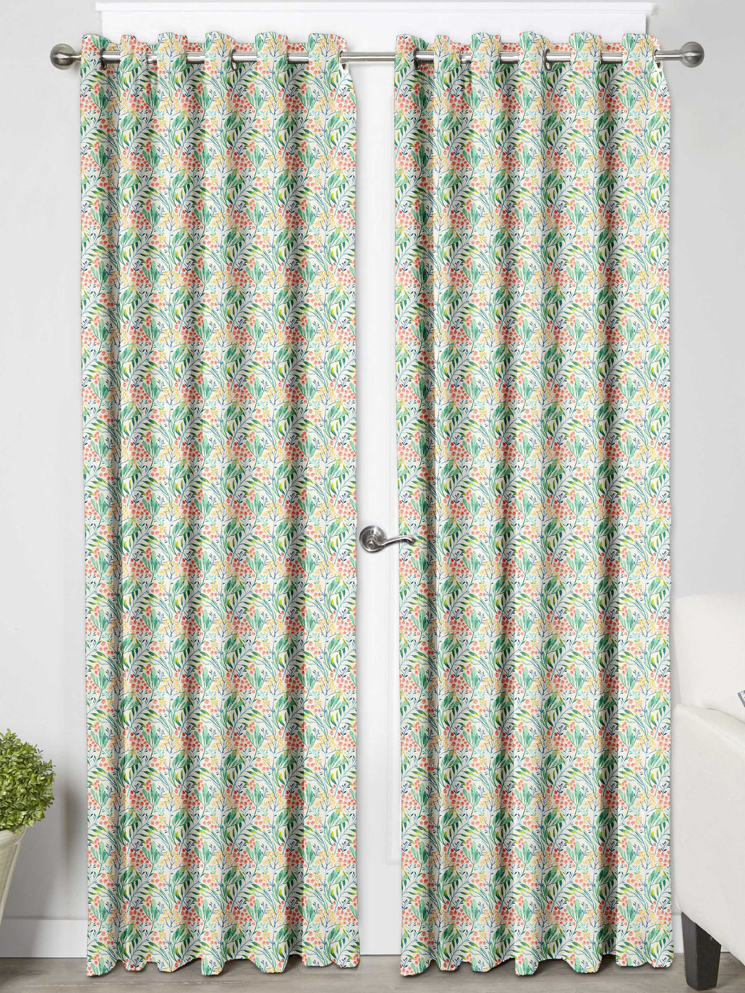 Ultimate Trends Premium Polyester Fancy Floral Curtain For Home Décor Tea Green Color, 1 Piece