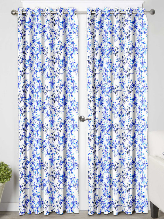 Ultimate Trends Premium Polyester Fancy Floral Curtain For Home Décor White and Blue Color, 1 Piece