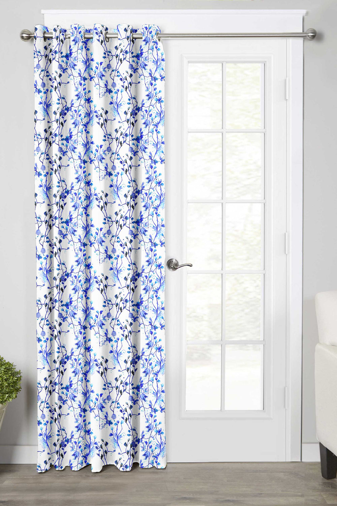 Ultimate Trends Premium Polyester Fancy Floral Curtain For Home Décor White and Blue Color, 1 Piece