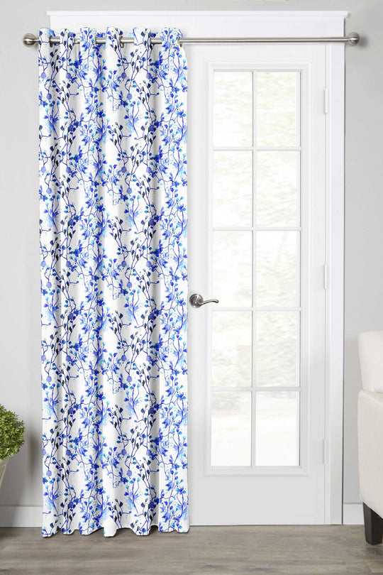 Ultimate Trends Premium Polyester Fancy Floral Curtain For Home Décor White and Blue Color, 1 Piece