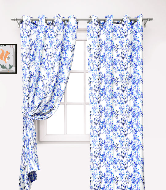 Ultimate Trends Premium Polyester Fancy Floral Curtain For Home Décor White and Blue Color, 1 Piece