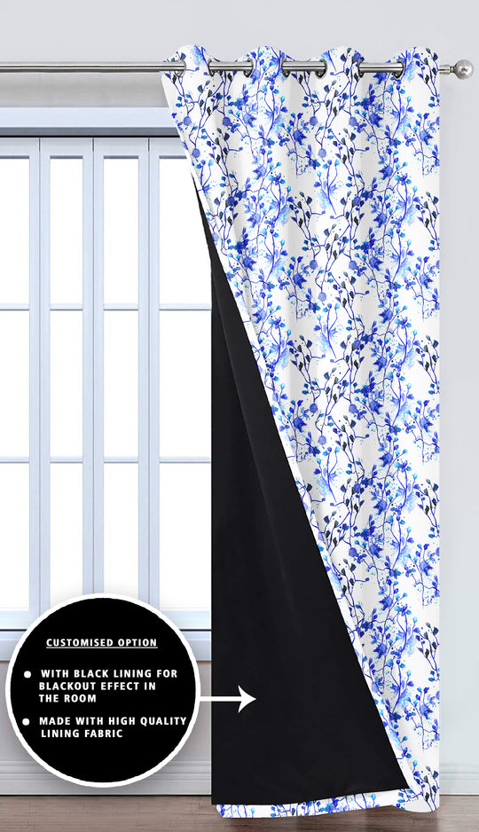 Ultimate Trends Premium Polyester Fancy Floral Curtain For Home Décor White and Blue Color, 1 Piece