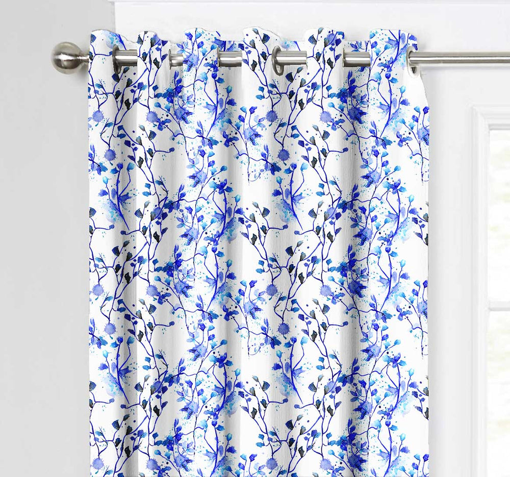 Ultimate Trends Premium Polyester Fancy Floral Curtain For Home Décor White and Blue Color, 1 Piece