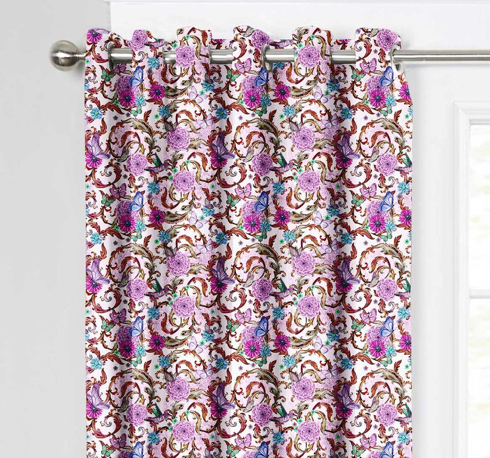 Ultimate Trends Premium Polyester Fancy Floral Curtain For Home Décor Rani Color, 1 Piece