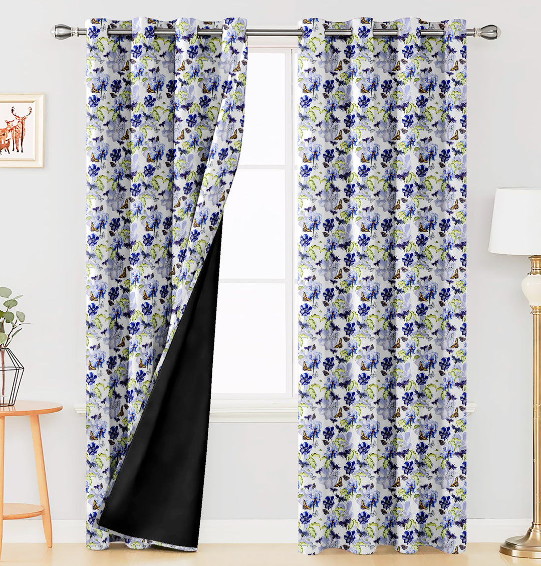 Ultimate Trends Premium Polyester Fancy Floral Curtain For Home Décor White and Blue Color, 1 Piece