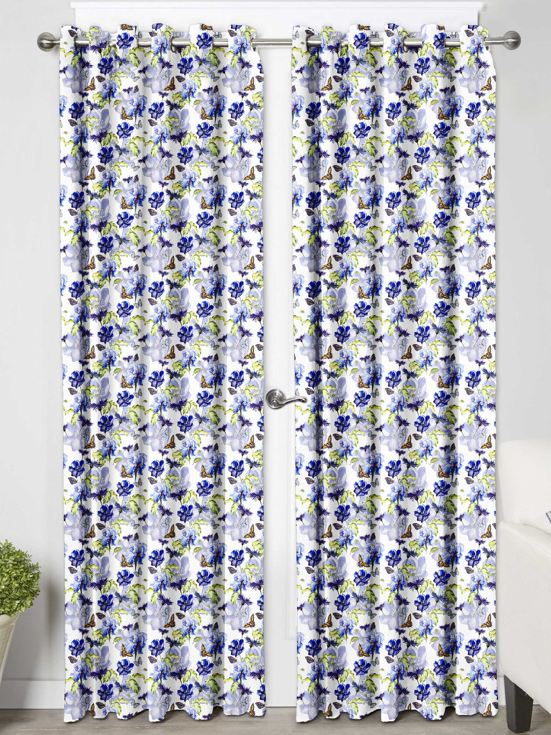 Ultimate Trends Premium Polyester Fancy Floral Curtain For Home Décor White and Blue Color, 1 Piece