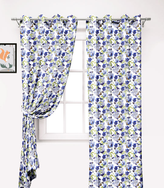 Ultimate Trends Premium Polyester Fancy Floral Curtain For Home Décor White and Blue Color, 1 Piece