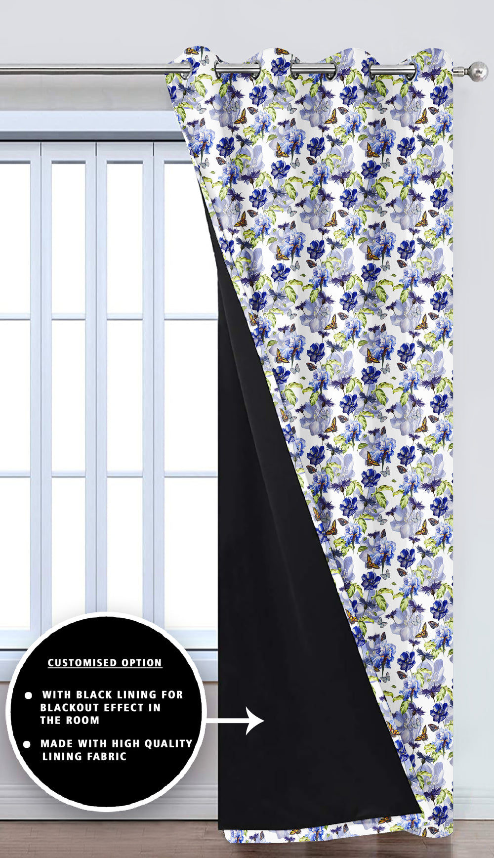 Ultimate Trends Premium Polyester Fancy Floral Curtain For Home Décor Blue Color, 1 Piece