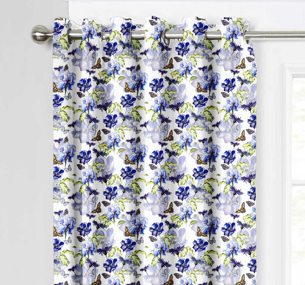 Ultimate Trends Premium Polyester Fancy Floral Curtain For Home Décor White and Blue Color, 1 Piece