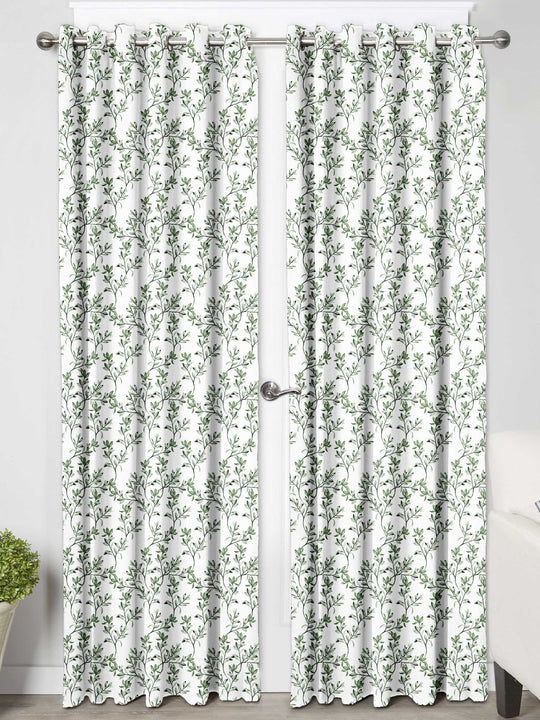 Ultimate Trends Premium Polyester Fancy Floral Curtain For Home Décor White and Green, 1 Piece