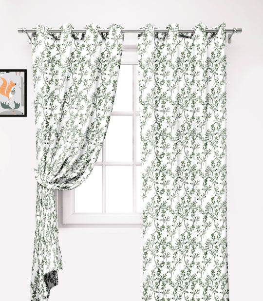 Ultimate Trends Premium Polyester Fancy Floral Curtain For Home Décor White and Green, 1 Piece