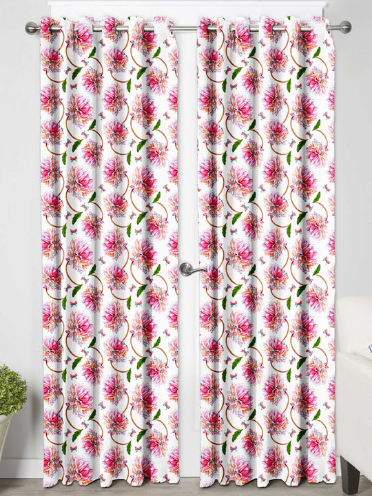 Ultimate Trends Premium Polyester Fancy Floral Curtain For Home Décor White and Pink Color, 1 Piece