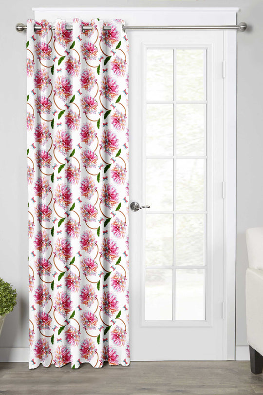 Ultimate Trends Premium Polyester Fancy Floral Curtain For Home Décor White and Pink Color, 1 Piece