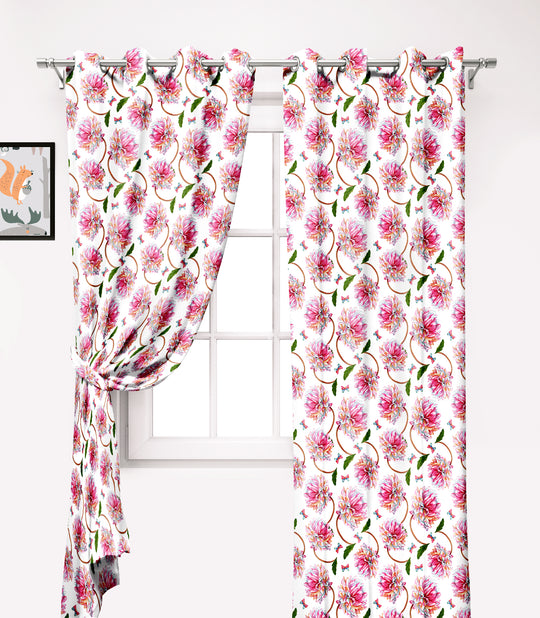 Ultimate Trends Premium Polyester Fancy Floral Curtain For Home Décor White and Pink Color, 1 Piece