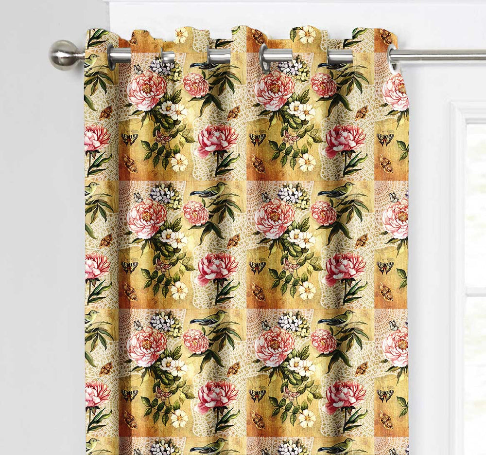 Ultimate Trends Premium Polyester Fancy Floral Curtain For Home Décor Gold Color, 1 Piece