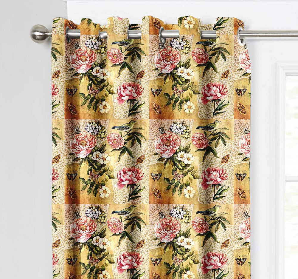 Ultimate Trends Premium Polyester Fancy Floral Curtain For Home Décor Royal Gold Color, 1 Piece