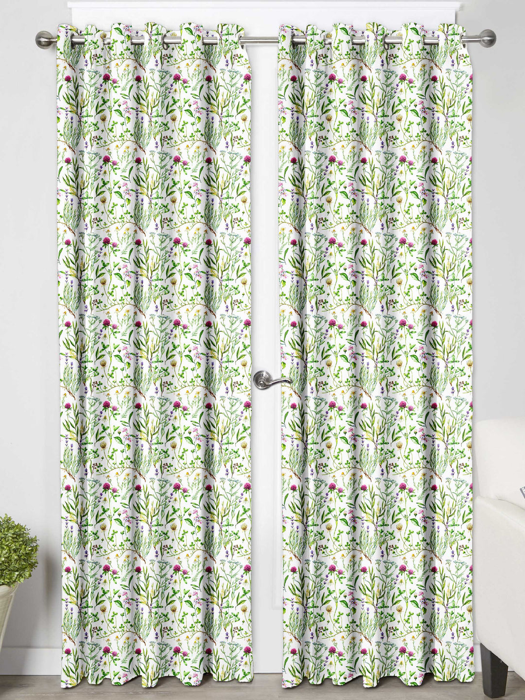 Ultimate Trends Premium Polyester Fancy Floral Curtain For Home Décor White and Green Color, 1 Piece