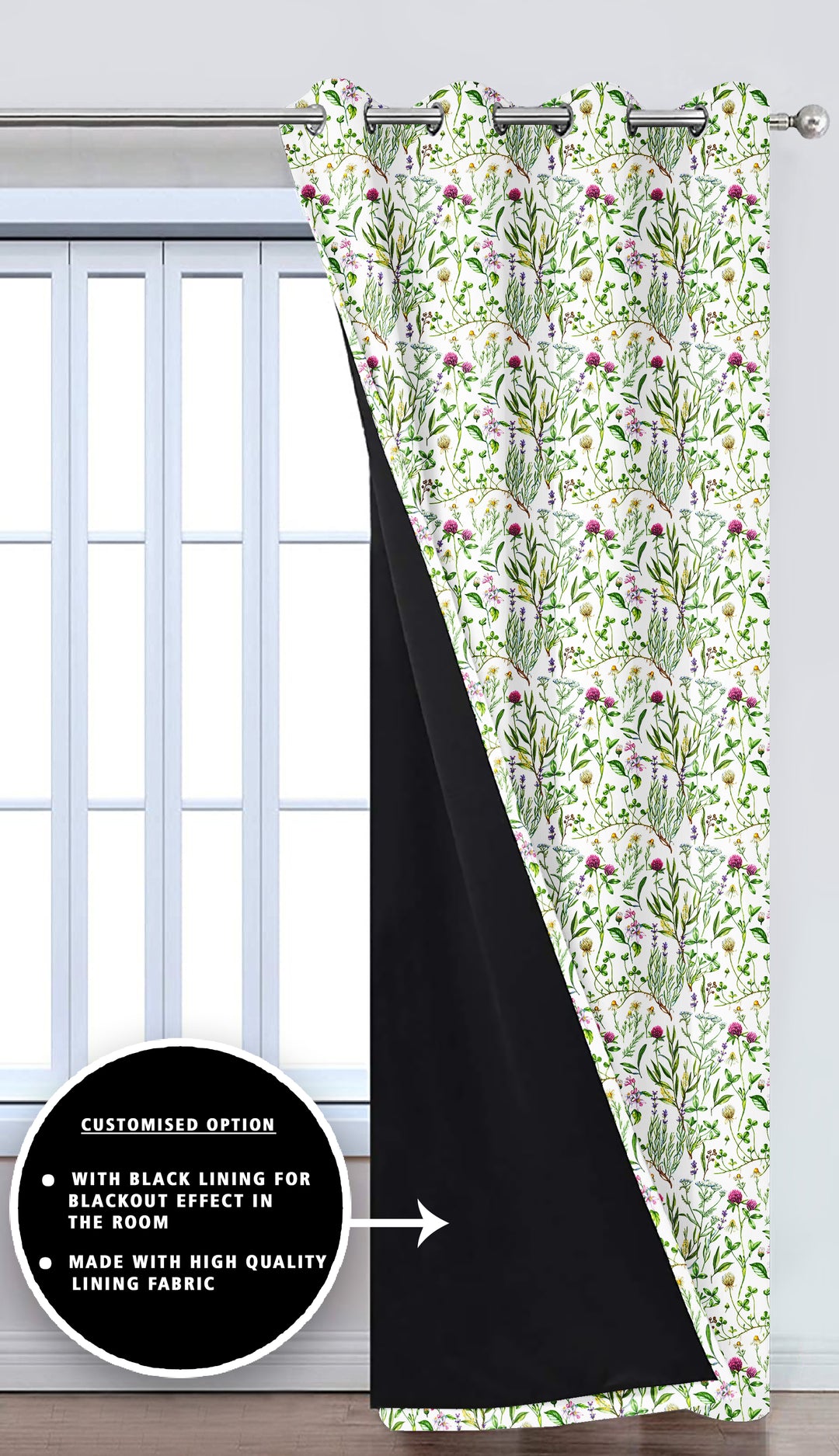 Ultimate Trends Premium Polyester Fancy Floral Curtain For Home Décor White and Green Color, 1 Piece