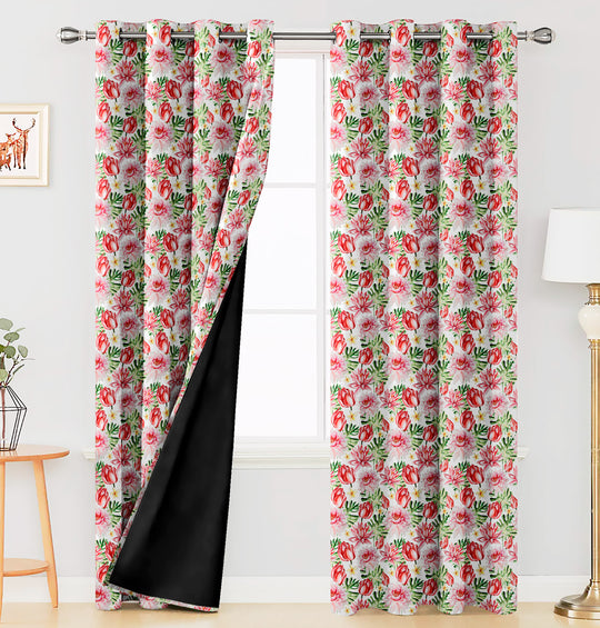 Ultimate Trends Premium Polyester Fancy Floral Curtain For Home Décor White and Red Color, 1 Piece