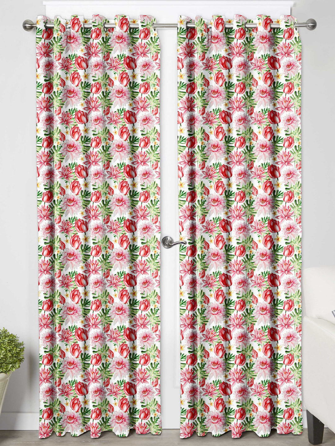 Ultimate Trends Premium Polyester Fancy Floral Curtain For Home Décor Red Color, 1 Piece