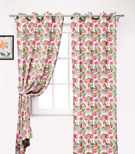 Ultimate Trends Premium Polyester Fancy Floral Curtain For Home Décor White and Red Color, 1 Piece