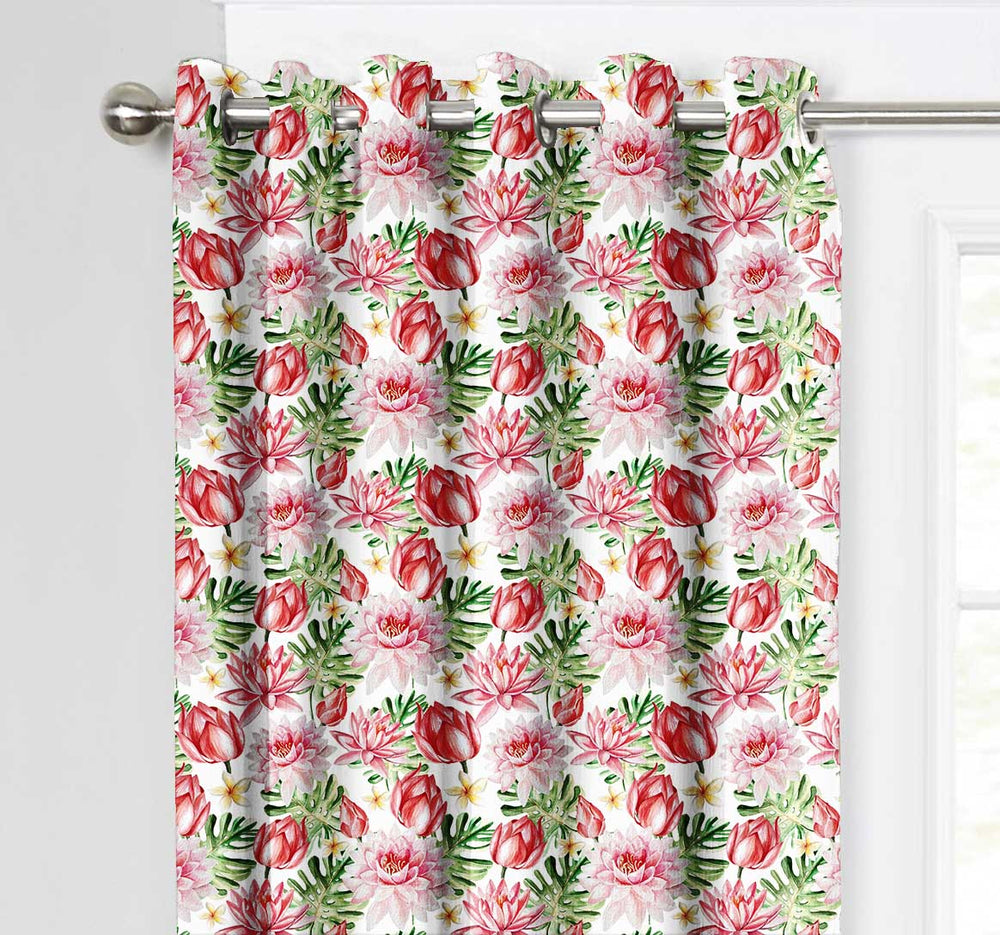 Ultimate Trends Premium Polyester Fancy Floral Curtain For Home Décor White and Red Color, 1 Piece