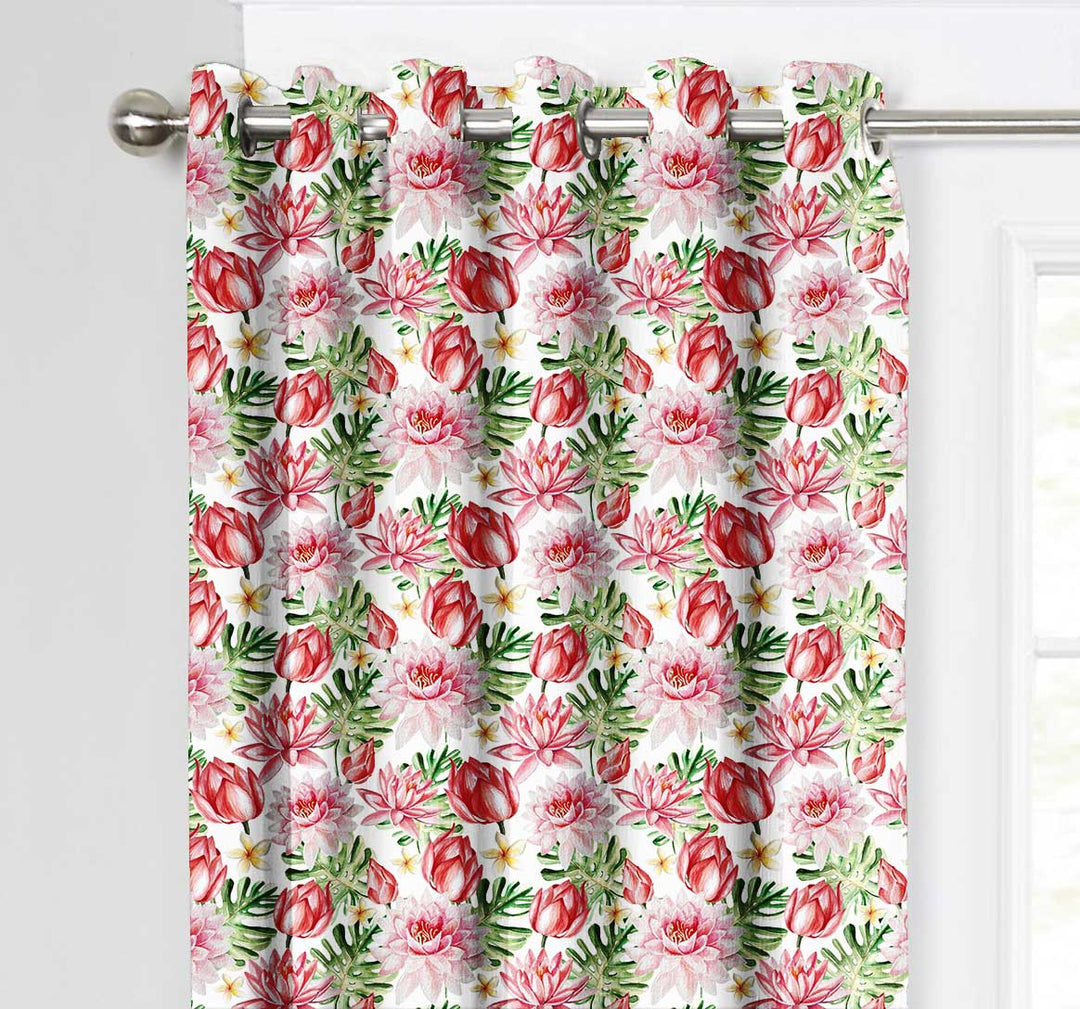 Ultimate Trends Premium Polyester Fancy Floral Curtain For Home Décor White and Red Color, 1 Piece