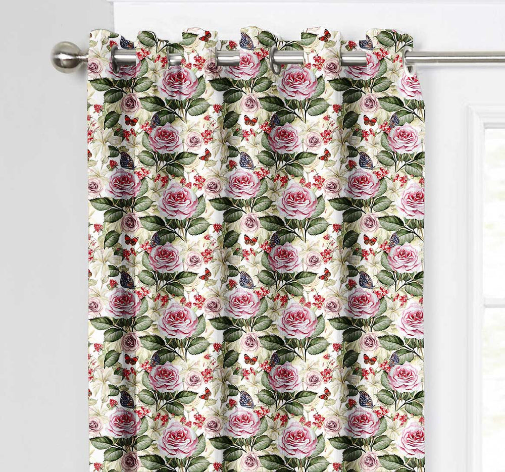 Ultimate Trends Premium Polyester Fancy Floral Curtain For Home Décor Peach and Green Color, 1 Piece