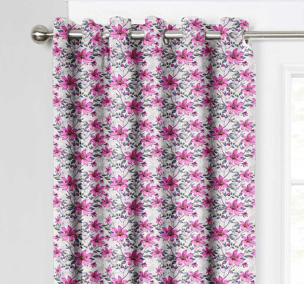 Ultimate Trends Premium Polyester Fancy Floral Curtain For Home Décor Grey and Pink Color, 1 Piece