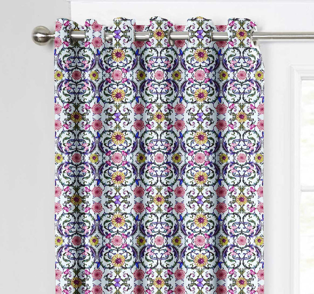 Ultimate Trends Premium Polyester Fancy Floral Curtain For Home Décor Purple and Pink Color, 1 Piece