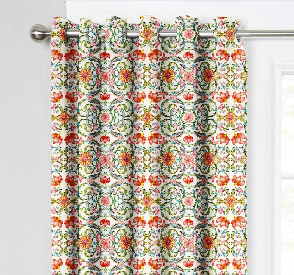 Ultimate Trends Premium Polyester Fancy Floral Curtain For Home Décor Orange Color, 1 Piece