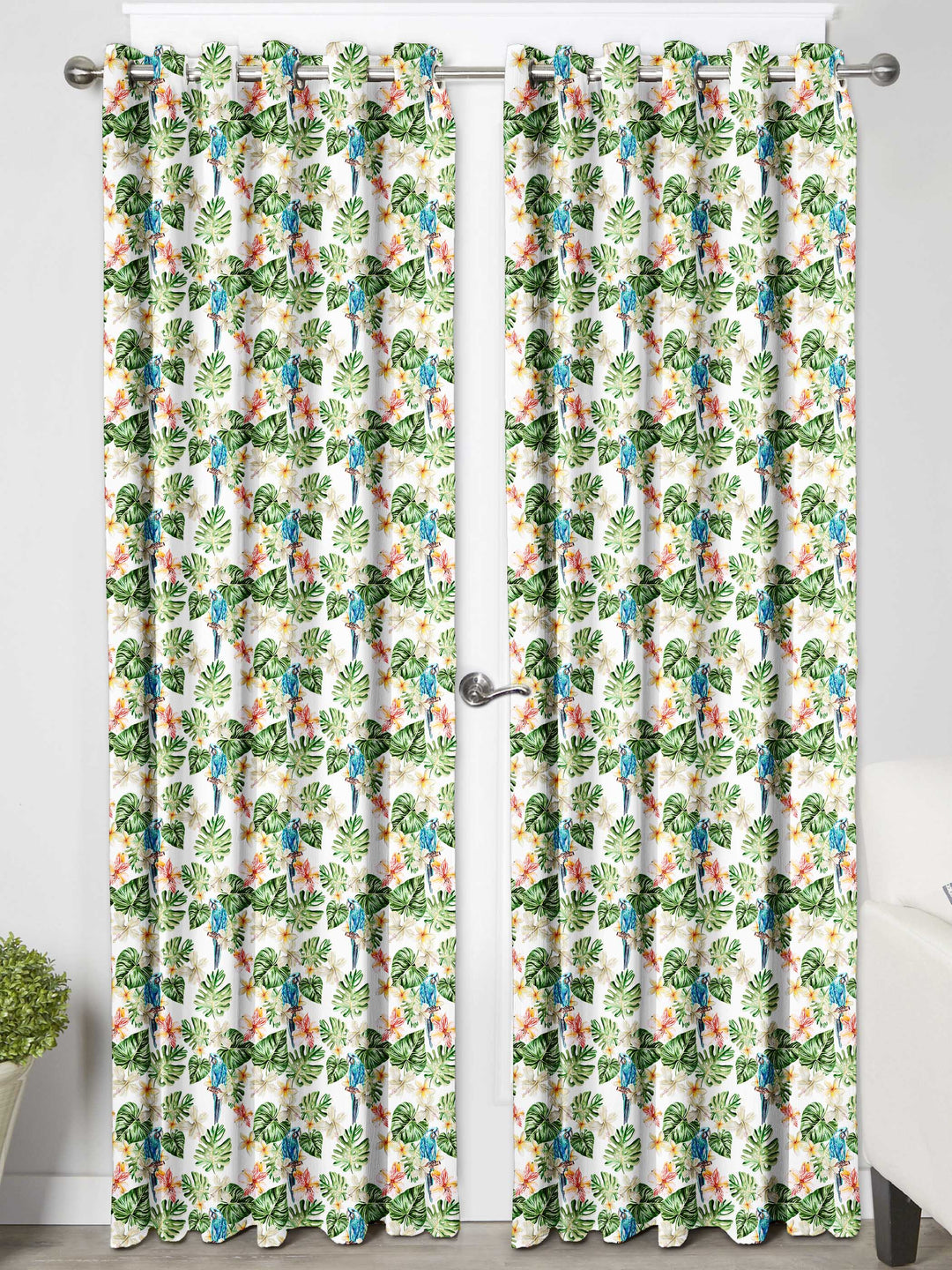 Ultimate Trends Premium Polyester Fancy Floral Curtain For Home Décor White and Green Color, 1 Piece