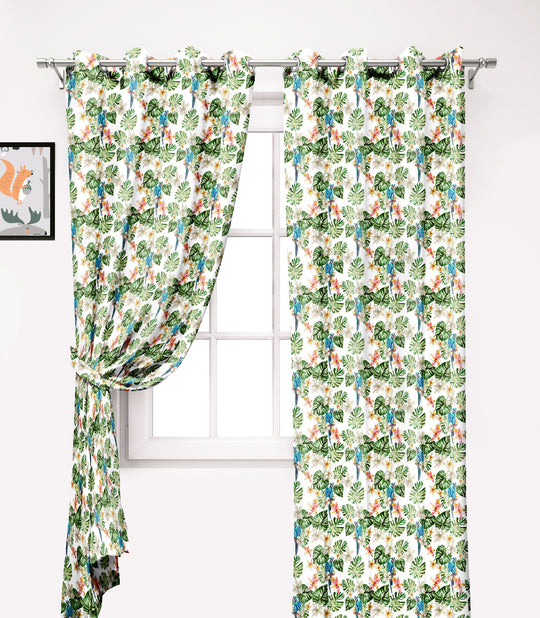 Ultimate Trends Premium Polyester Fancy Floral Curtain For Home Décor White and Green Color, 1 Piece