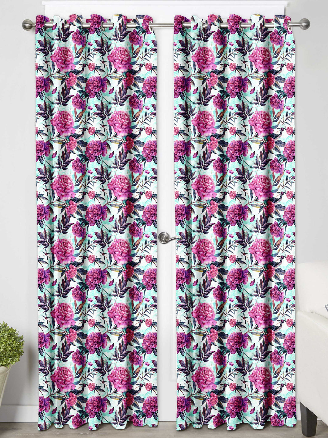 Ultimate Trends Premium Polyester Fancy Floral Curtain For Home Décor Pink Color, 1 Piece