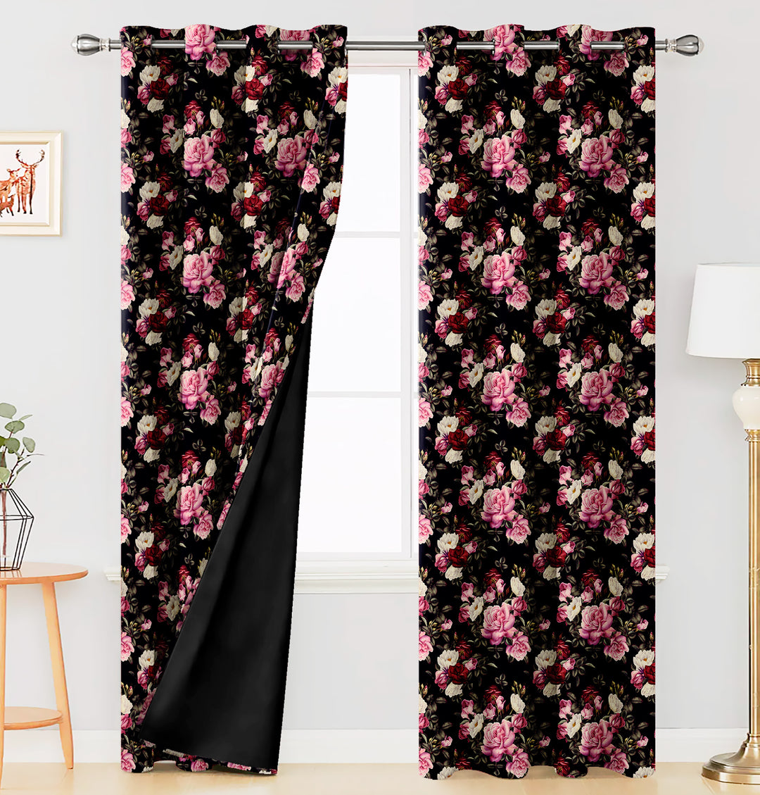 Ultimate Trends Premium Polyester Fancy Floral Curtain For Home Décor Black Color, 1 Piece