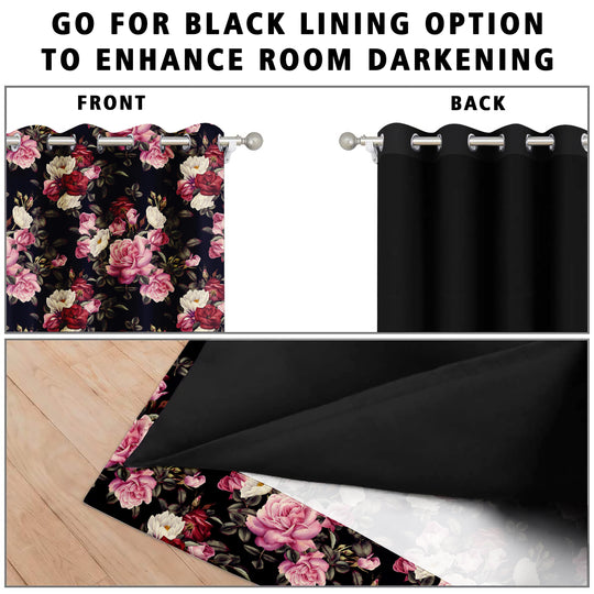 Ultimate Trends Premium Polyester Fancy Floral Curtain For Home Décor Black Color, 1 Piece