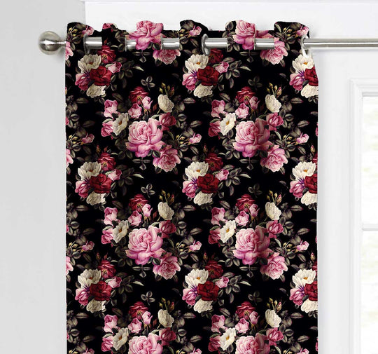 Ultimate Trends Premium Polyester Fancy Floral Curtain For Home Décor Black Color, 1 Piece