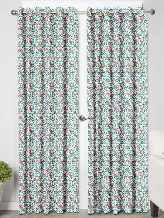 Ultimate Trends Premium Polyester Fancy Floral Curtain For Home Décor White and Sea Green Color, 1 Piece