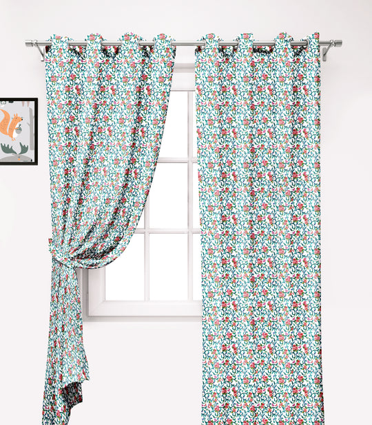 Ultimate Trends Premium Polyester Fancy Floral Curtain For Home Décor White and Sea Green Color, 1 Piece