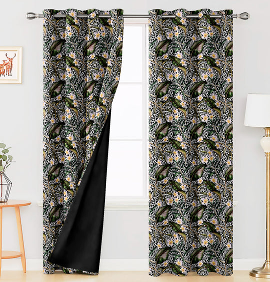 Ultimate Trends Premium Polyester Fancy Floral Curtain For Home Décor Black and Green Color, 1 Piece