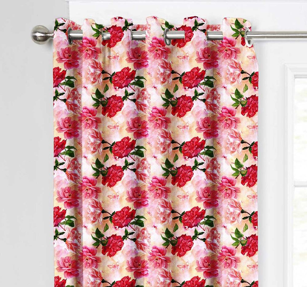 Ultimate Trends Premium Polyester Fancy Floral Curtain For Home Décor Peach and Red Color, 1 Piece