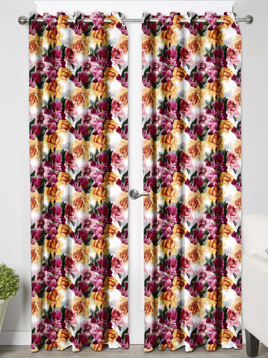 Ultimate Trends Premium Polyester Fancy Floral Curtain For Home Décor Yellow and Pink Color, 1 Piece