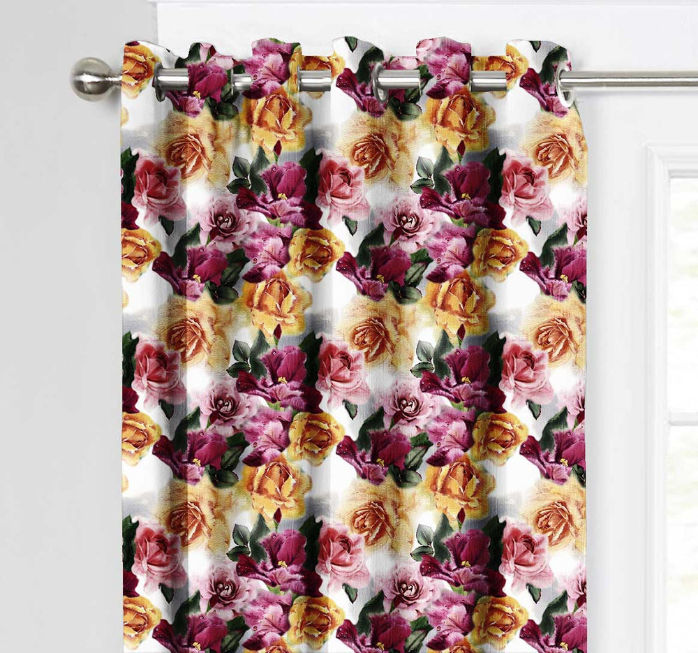 Ultimate Trends Premium Polyester Fancy Floral Curtain For Home Décor Yellow and Pink Color, 1 Piece