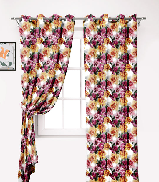 Ultimate Trends Premium Polyester Fancy Floral Curtain For Home Décor Yellow and Pink Color, 1 Piece