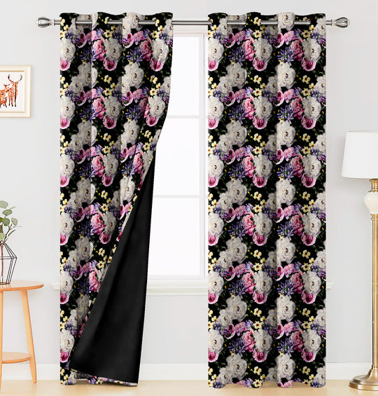 Ultimate Trends Premium Polyester Fancy Floral Curtain For Home Décor Black Color, 1 Piece