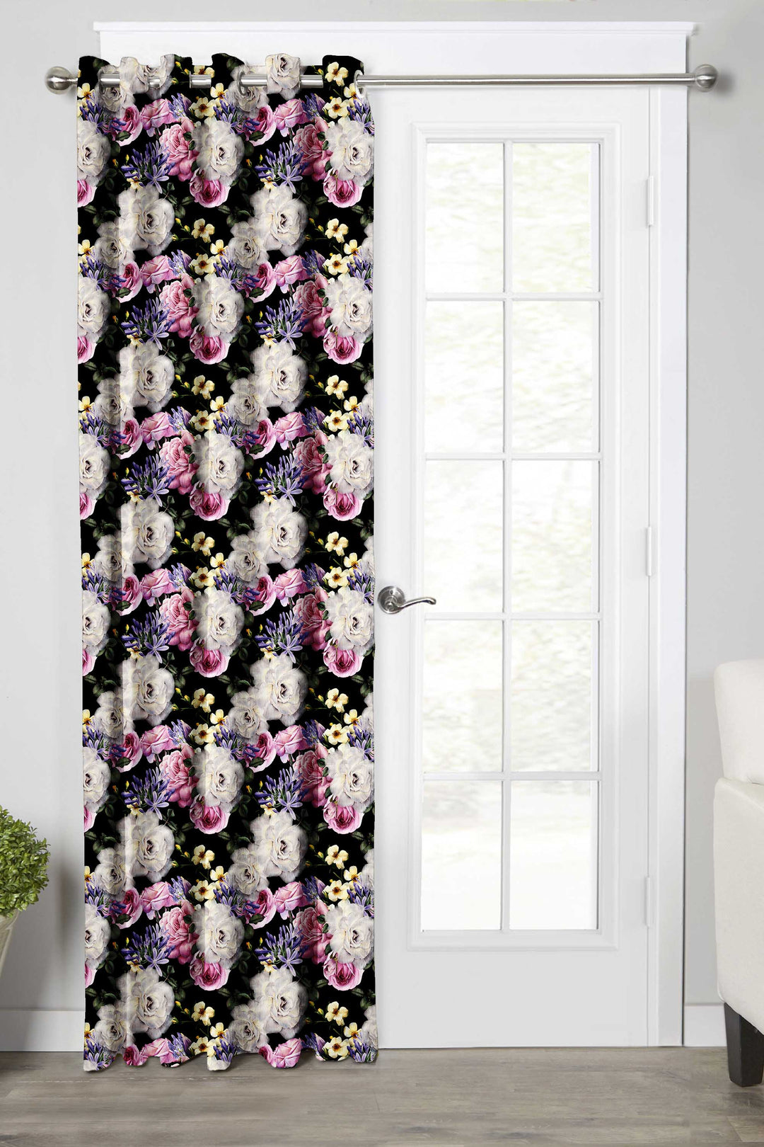 Ultimate Trends Premium Polyester Fancy Floral Curtain For Home Décor Black and Peach Color, 1 Piece